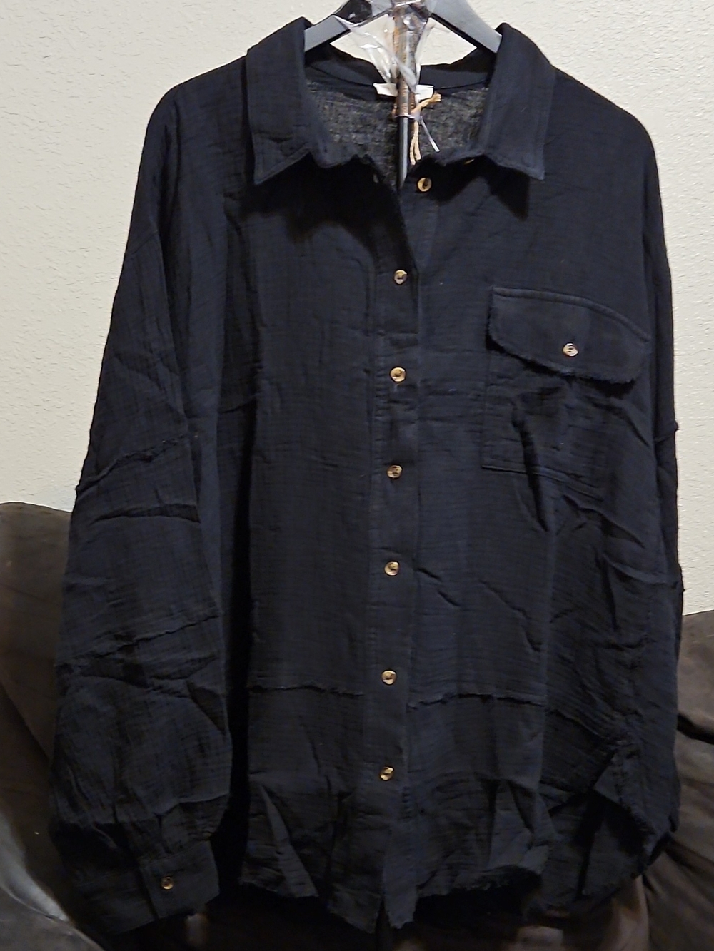 easel Black Button-Front Shacket